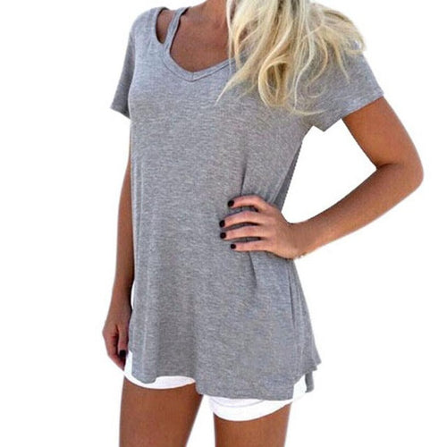 3 Colors  Women  V-Neck Short Sleeve T-Shirt Casual Tee Tops Female Camisetas Mujer Verano  #23 BL