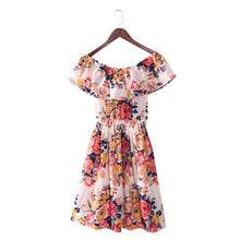 5 Colors  Women Off Shoulder Dress Floral PrintGirls Womens Dresess Boat Neck Strapless Cute Dress Female Vestidos BL