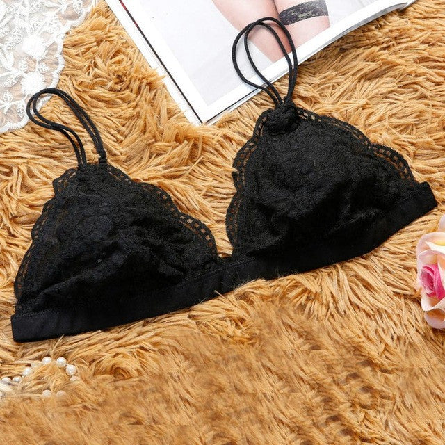 7 Colors Lace Crochet Solid Strap Slim Bralette Camis Crop Top Sexy Vest Beachwear Triangle Bralette Crop Top Mesh lining #1207 BL