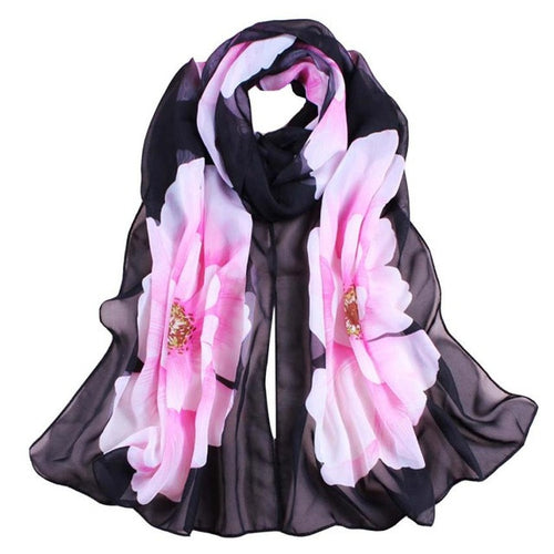 7 Colors Women Soft Thin Chiffon Silk Scarf Flower printed Scarves Wrap Shawl YLYL BL