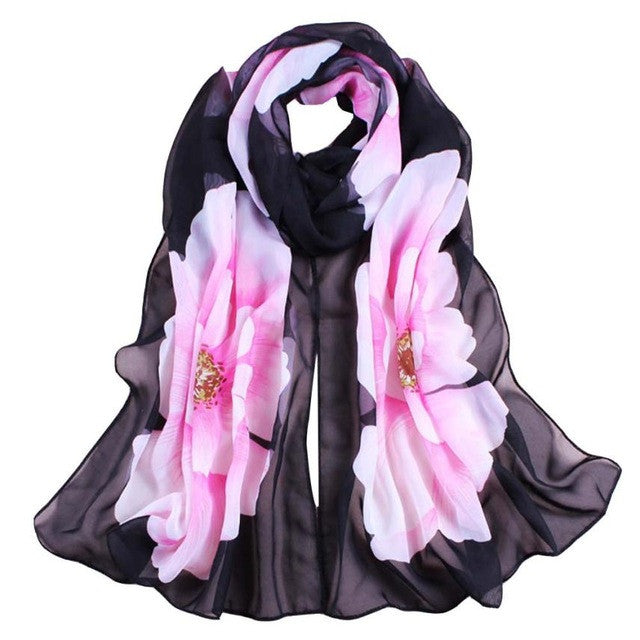 7 Colors Women Soft Thin Chiffon Silk Scarf Flower printed Scarves Wrap Shawl YLYL BL
