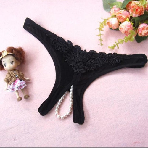 7Colors Sexy Women Pearl G-String And Thongs Solid Low Waist Open Crotch Underwear Women bragas mujer   #425 BL