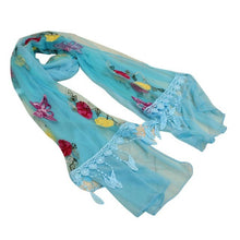 8 Colors   Women's Scarves Embroidery Tassel Voile   Soft Warm Sacrf For Women Butterfly Shawl Wrap #1201 BL