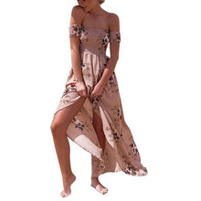 Beach Strapless Boho Dress Women   Off Shoulder Ladies Floral Printed Irregular Splite Short Sleeve Long Dress Female #63 BL