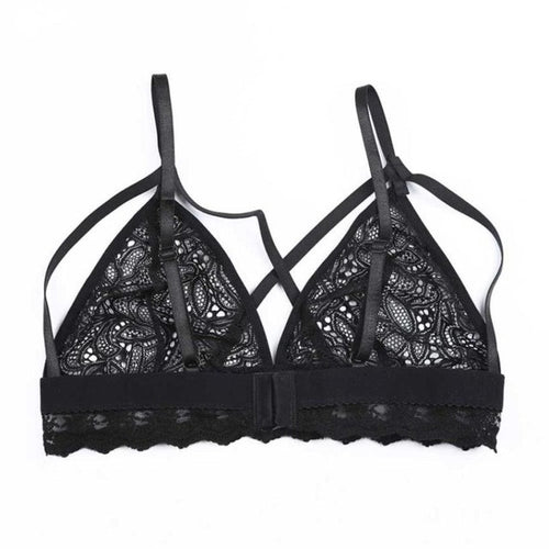 Black Red  Style Women Hollow Out Translucent Strappy Sheer Lace Crochet Bralette Cropped Feminino Tops Women  #23 BL