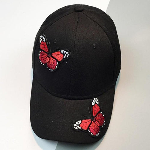 Black White Embroidery Butterfly Snapback Cap   Cotton Adjustable Baseball Cap High quality Gorras Bone #01 BL