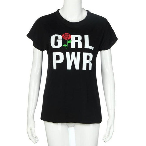 Black White   O Neck Short Sleeve T Shirts   Floral Rose Bottoming Casaul European Tee Tops #23 BL