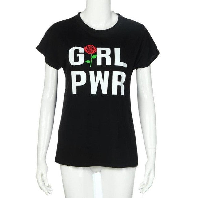 Black White   O Neck Short Sleeve T Shirts   Floral Rose Bottoming Casaul European Tee Tops #23 BL