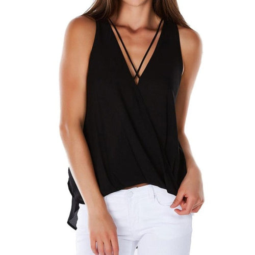Blusas Mujer   Women Chiffon Loose Tops Sleeveless Solid V Neck Ladies Blouses Casual Tank Tops Blusas Feminina #63 BL