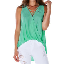 Blusas Mujer   Women Chiffon Loose Tops Sleeveless Solid V Neck Ladies Blouses Casual Tank Tops Blusas Feminina #63 BL