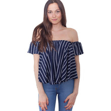 Blusen Women   Striped Sexy Off Shoulder Tops Ruffles Sleeve  Women Blouses Slash Neck Shirts Chemisier Femme BL