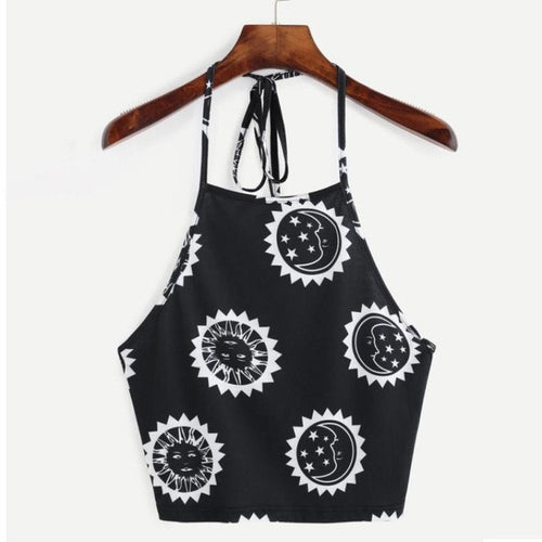 Boho Style Print Halter Neck Crop Top Women   Cropped Tank blusa Casual Sexy Lace Camis ropa mujer veste femme #23 BL