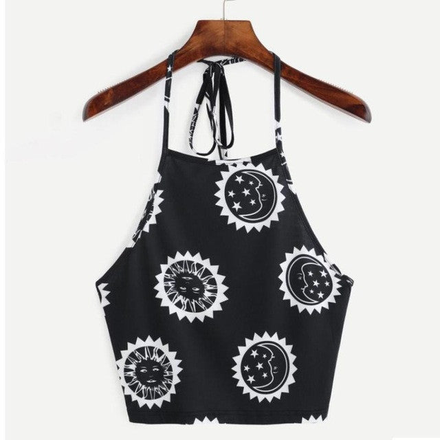 Boho Style Print Halter Neck Crop Top Women   Cropped Tank blusa Casual Sexy Lace Camis ropa mujer veste femme #23 BL