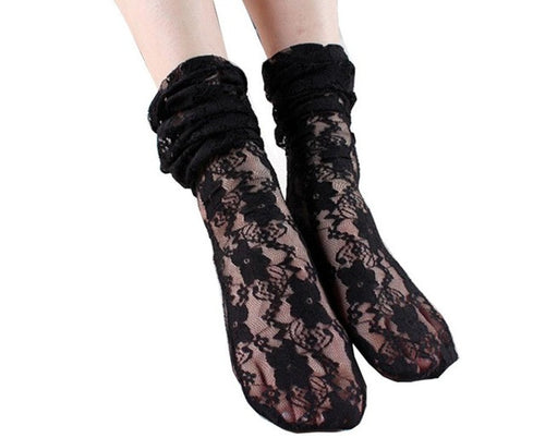 Calcetines Mujer   Lace Hollow Out Women's Ankle Length Socks Thin Transparent Socks Female Black/White #05 BL