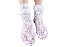 Calcetines Mujer   Lace Hollow Out Women's Ankle Length Socks Thin Transparent Socks Female Black/White #05 BL