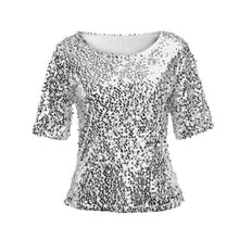 Camisetas mujer   Style Womens Sequins Sparkle Glitter Short Sleeve Tops Blouses Women Ladies Top Women Clothing #23 BL