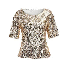 Camisetas mujer   Style Womens Sequins Sparkle Glitter Short Sleeve Tops Blouses Women Ladies Top Women Clothing #23 BL