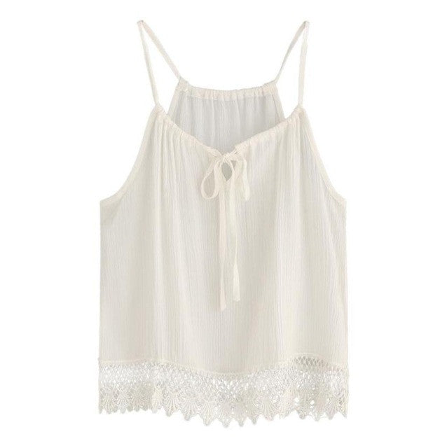 Casual Chiffon White Camisole Women   Strap tank top Loose backless women  tops Vest White #52 BL