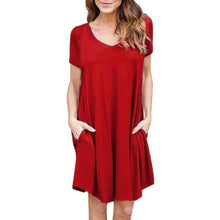 Casual Loose Pocket Dress Women  Ladies Pullover Short Sleeve O-Neck Short Mini T Shirt Dress vestidos verano  #418 BL