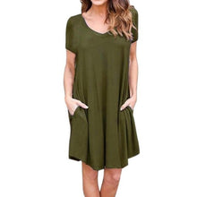 Casual Loose Pocket Dress Women  Ladies Pullover Short Sleeve O-Neck Short Mini T Shirt Dress vestidos verano  #418 BL