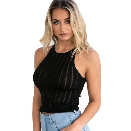 Crop Tops Women   Cotton  Womans Short Sleeveless Low Cut Tanks Top For Women Strap Camis Black White #416 BL