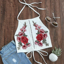 Crop Tops Women    Embroidery Flower Womans Short Halter Neck Bandage Low Cut Tanks Top Women #23 BL