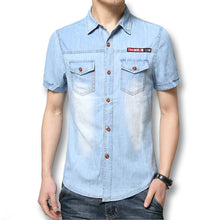 Denim Shirts Men Blue Shirts Short Sleeved Men Designers Men Casual Cotton Shirts BL