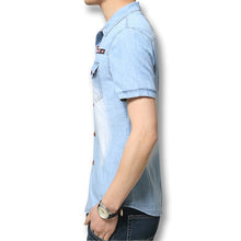 Denim Shirts Men Blue Shirts Short Sleeved Men Designers Men Casual Cotton Shirts BL
