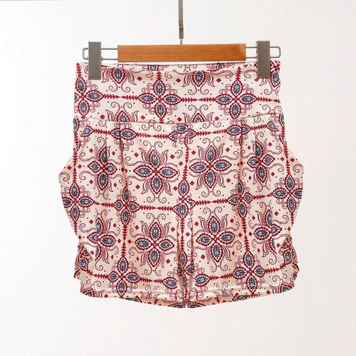 Elastic High Waist Shorts Women  Floral Print Casual Loose  Shorts Femme Pantalon Corto Mujer Short Pants #63 BL