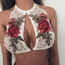 Embroidered Appliques Floral Lace Crop Top Women O Neck Hollow Out Sexy Lace Bralette Bustier Short Tank Top Women  #418 BL