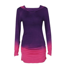 Women T shirt Long Sleeve Hooded Gradient Color Tee Tops Female Blue Purple t-shirt woman vetement femme BL