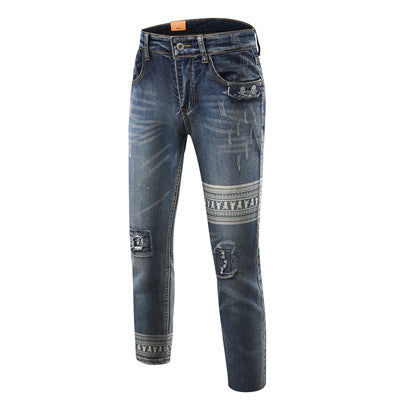 Denim Pants Printed Jeans Style Full Length Skull Picture Jeans Punk Style Beggar Slim Fit Jeans Men Pants BL