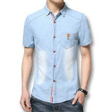 Men Denim Shirts Men Casual Cotton Shirts Slim Fits Short Sleeves Shirts Men Blue Shirts BL