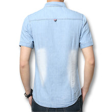 Men Denim Shirts Men Casual Cotton Shirts Slim Fits Short Sleeves Shirts Men Blue Shirts BL
