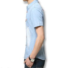 Men Denim Shirts Men Casual Cotton Shirts Slim Fits Short Sleeves Shirts Men Blue Shirts BL