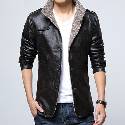 Men Jackets Fleeced Men PU Jackets Men Warm Coats Slim Fits Plus Jacquard BL