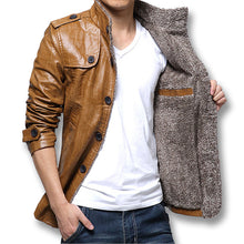 Men Jackets Fleeced Men PU Jackets Men Warm Coats Slim Fits Plus Jacquard BL