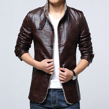 Men Jackets Fleeced Men PU Jackets Men Warm Coats Slim Fits Plus Jacquard BL