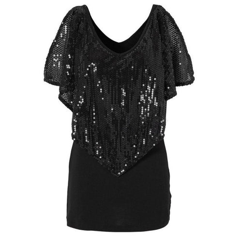 Blouses For Women  Sequin Off Shoulder Women Sparkle Glitter Short Sleeve Ladies Tops Camisetas Mujer #63 BL