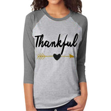 T-Shirts Women  Thankful Letter Printed Three Quarter Sleeve Women T shirt  Splicing Tee Shirt Femme BL