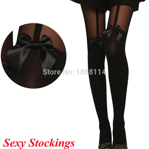 Vintage Women Tights Tattoo Pantyhose Women Bow Suspender Sexy Stockings Plus Size Over Knee Socks # BL
