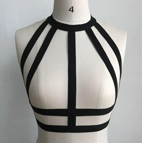 Halter Neck Sexy Crop Tops Women Bandage Goth sexy Hollow Out Sexy Adjustable Tops Cropped   Ladies Lingerie  #419 BL