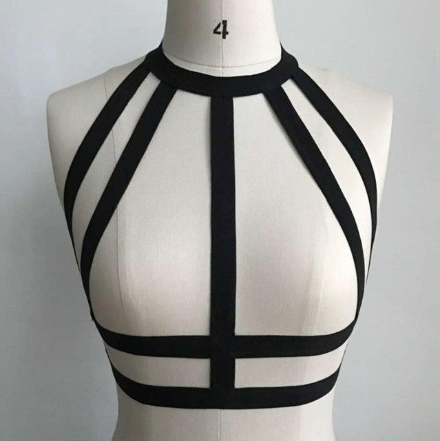 Halter Neck Sexy Crop Tops Women Bandage Goth sexy Hollow Out Sexy Adjustable Tops Cropped   Ladies Lingerie  #419 BL