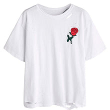 Harajuku women T shirts   Embroidery Hole Short Sleeve  T-Shirt For Women poleras de mujer Black White #421 BL