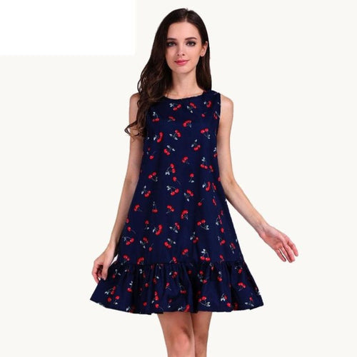High  Women   dress Runway Sleeveless Vintage Ruffles Mini Dress Print Casual A Line Ladies Dresses #63 BL
