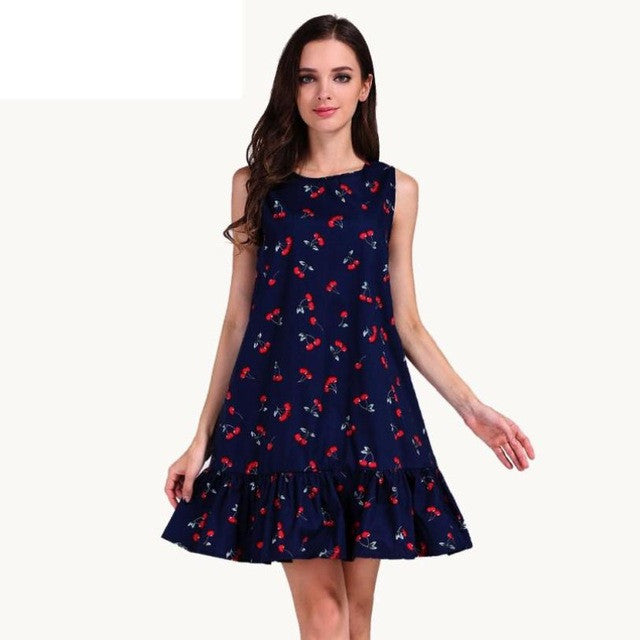 High  Women   dress Runway Sleeveless Vintage Ruffles Mini Dress Print Casual A Line Ladies Dresses #63 BL