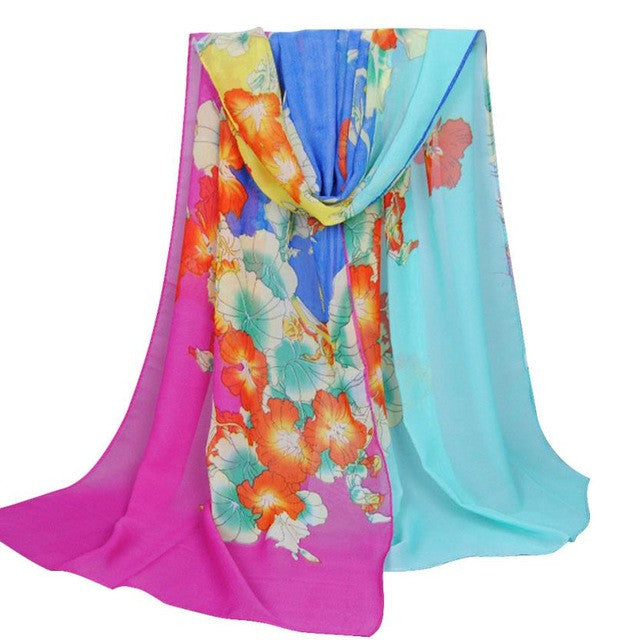 Floral Print Scarf Ladies Chiffon 4 Colors Women Scarf Wraps Shawls Fulares Mujer charpes Foulards Femme YLYL BL