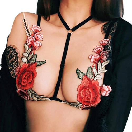 Sellling Sexy Women Girl Appliques Floral Hollow Out Elastic sexy Bra Bandage Strappy Halter Bra Bustier Crop Tops #23 BL