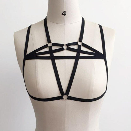 Sexy Goth Bandage Crop Tops Women  sexy Adjustable Crossing Hollow Out Sexy Strappy Bustier Cropped Female #419 BL