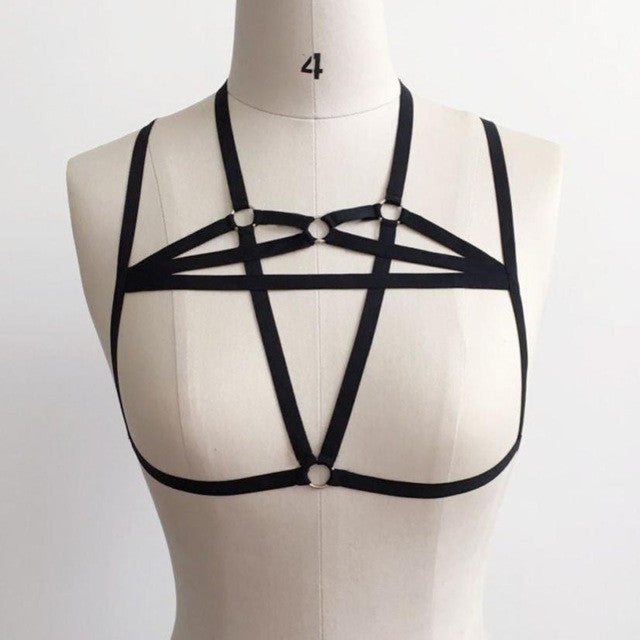 Sexy Goth Bandage Crop Tops Women  sexy Adjustable Crossing Hollow Out Sexy Strappy Bustier Cropped Female #419 BL